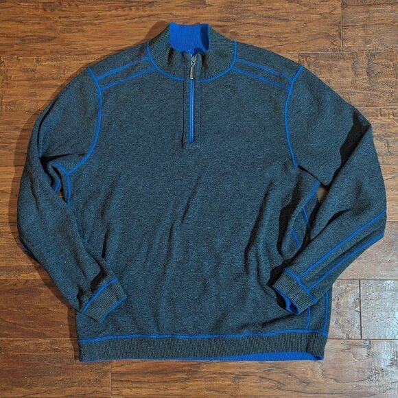 Tommy Bahama Quarter Zip Pullover Reversible Sweater Top XL Blue Black - Picture 4 of 6